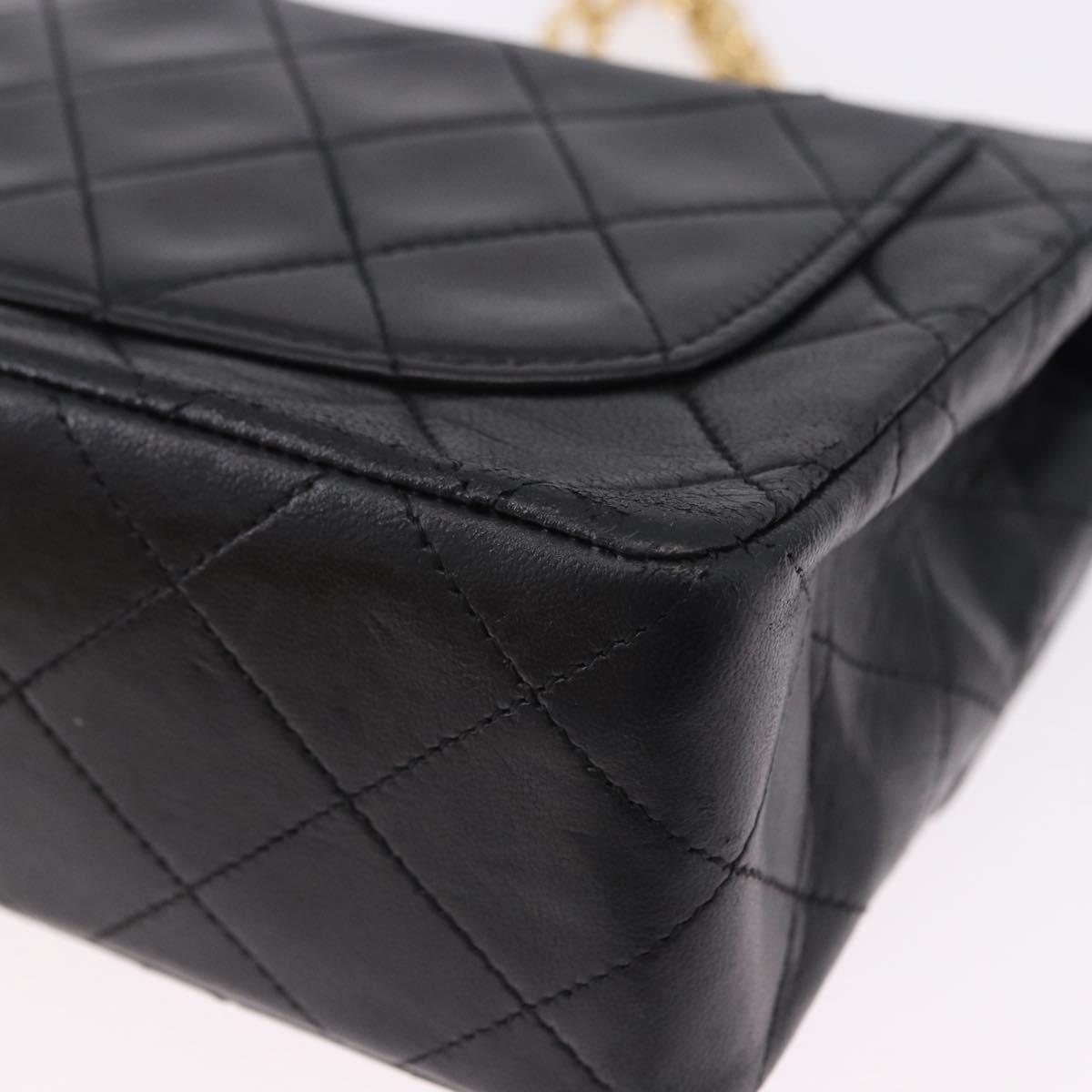 CHANEL Chain Mini Matelasse Shoulder Bag Lamb Skin Black Gold CC Auth 195391SAV