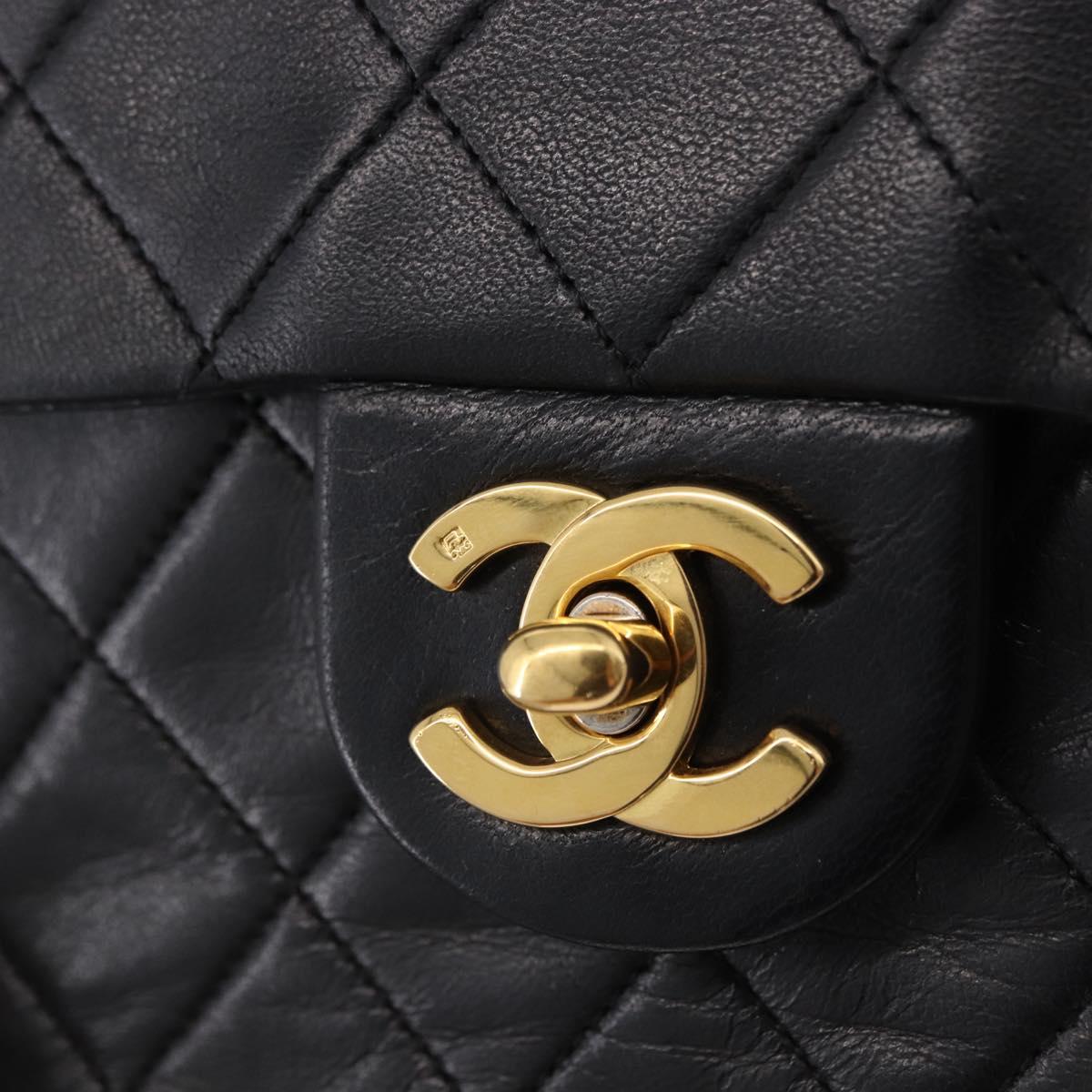 CHANEL Chain Mini Matelasse Shoulder Bag Lamb Skin Black Gold CC Auth 195391SAV