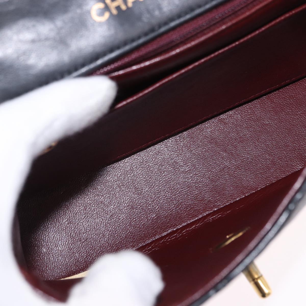 CHANEL Chain Mini Matelasse Shoulder Bag Lamb Skin Black Gold CC Auth 195391SAV