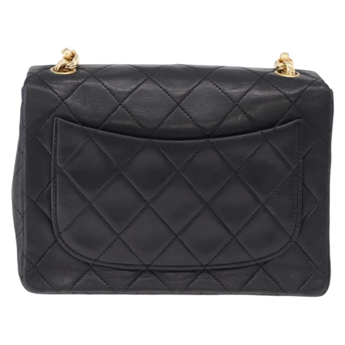 CHANEL Chain Mini Matelasse Shoulder Bag Lamb Skin Black Gold CC Auth 195391SAV