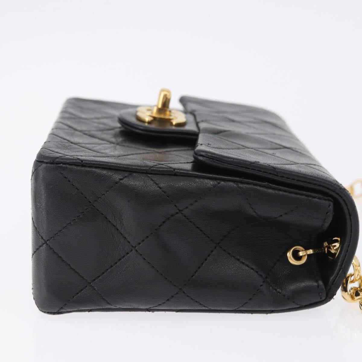 CHANEL Chain Mini Matelasse Shoulder Bag Lamb Skin Black Gold CC Auth 195391SAV