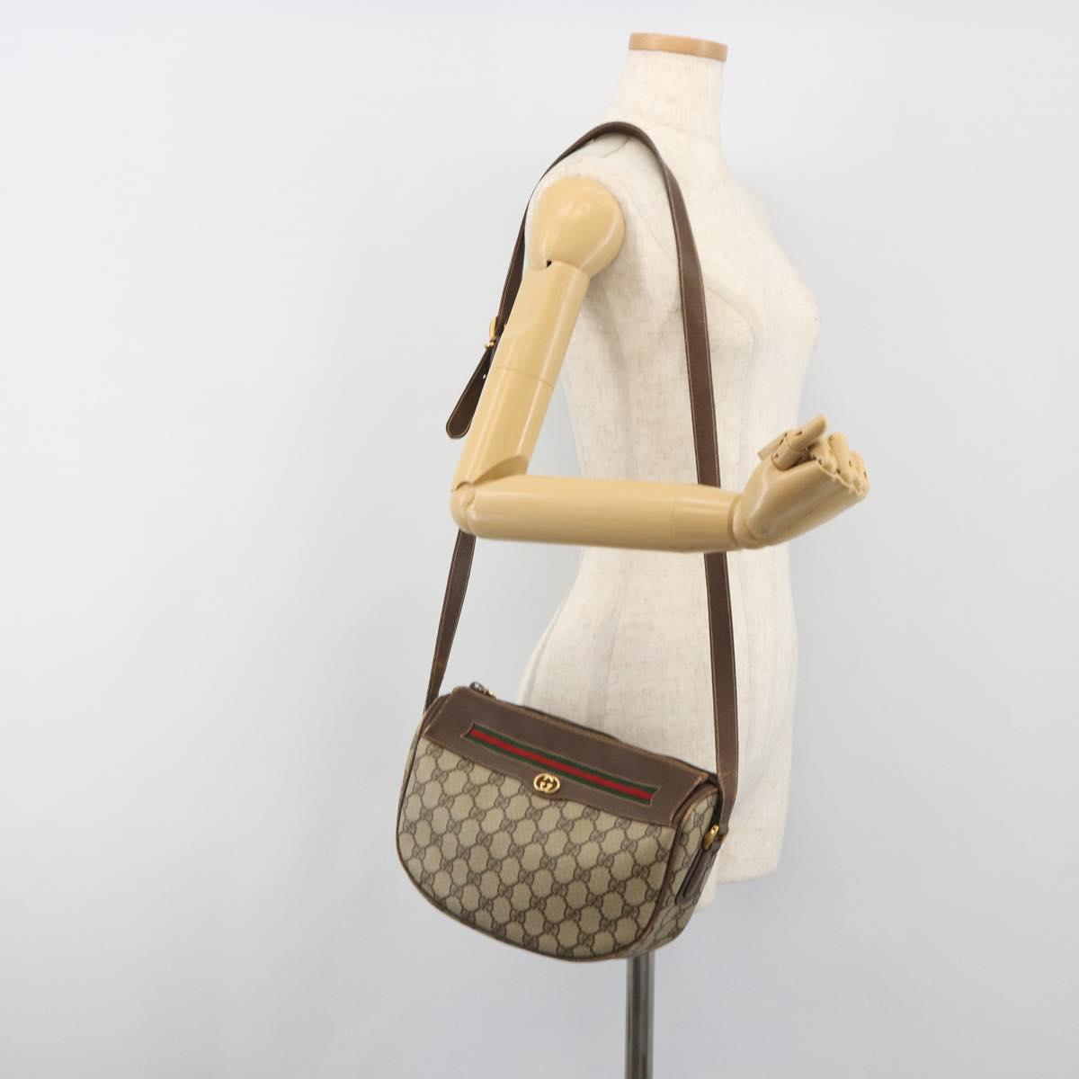 GUCCI GG Supreme Web Sherry Line Shoulder Bag PVC Beige 001 58 0918 Auth 195394