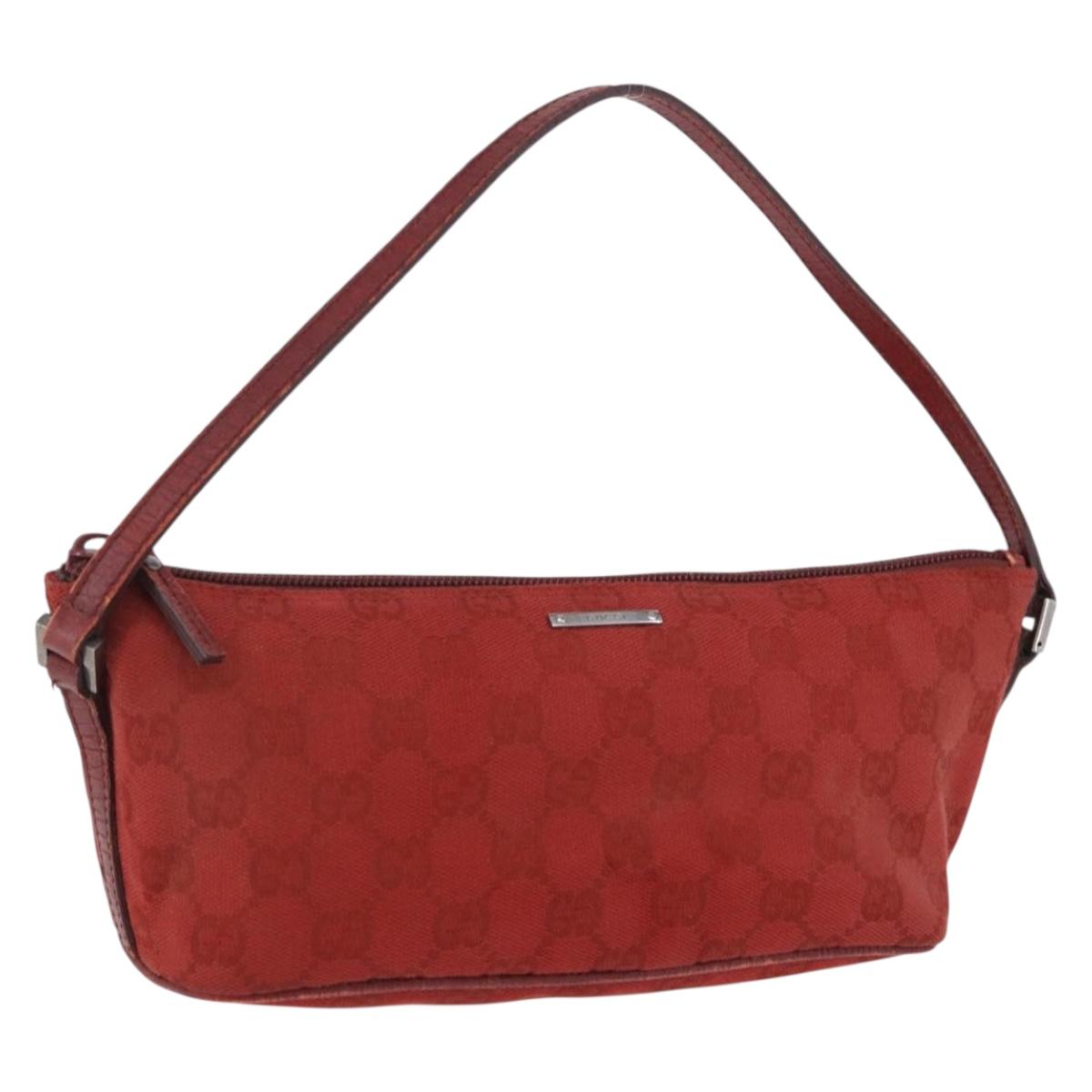 GUCCI GG Canvas Accessory Pouch Red Silver 07198 Auth 195395