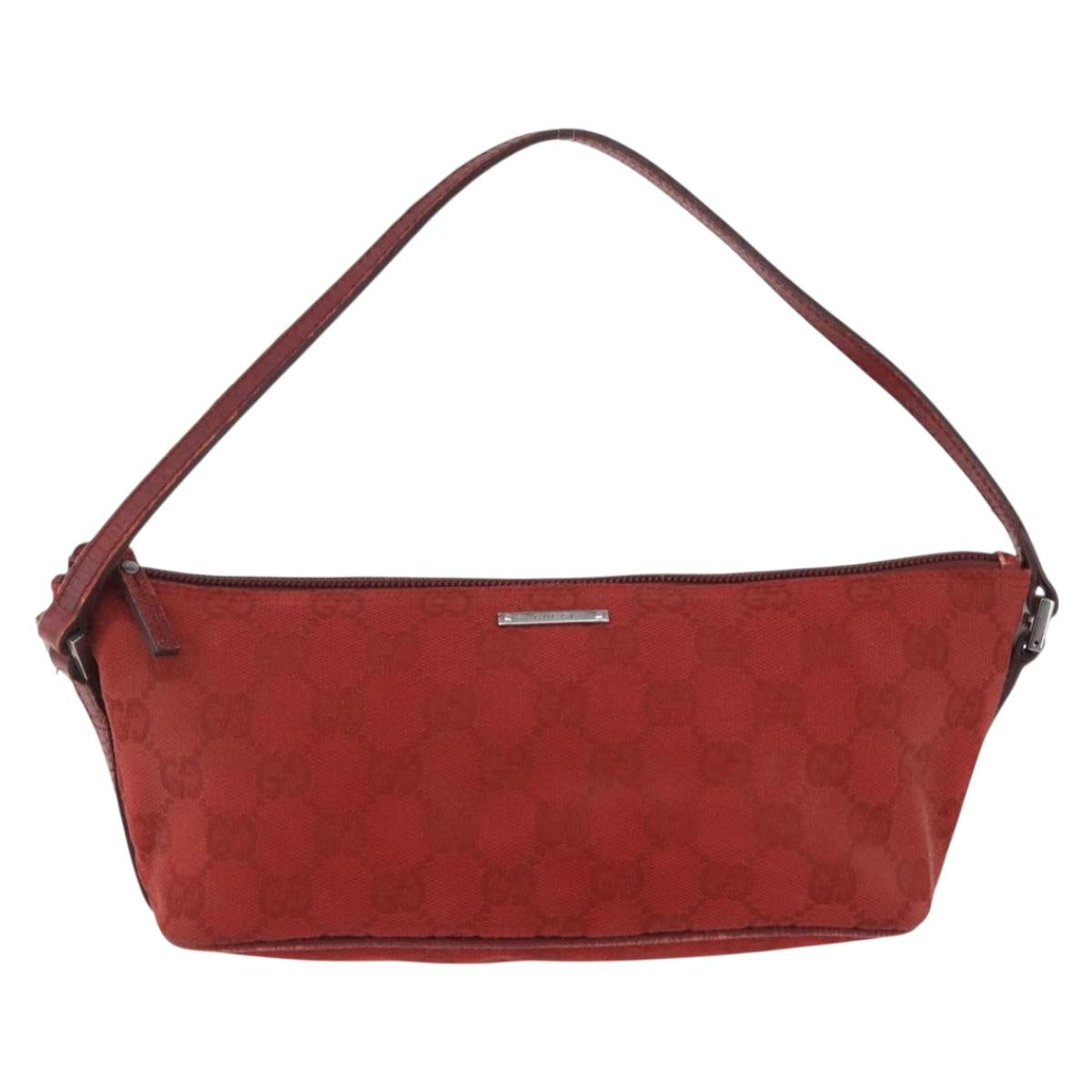 GUCCI GG Canvas Accessory Pouch Red Silver 07198 Auth 195395