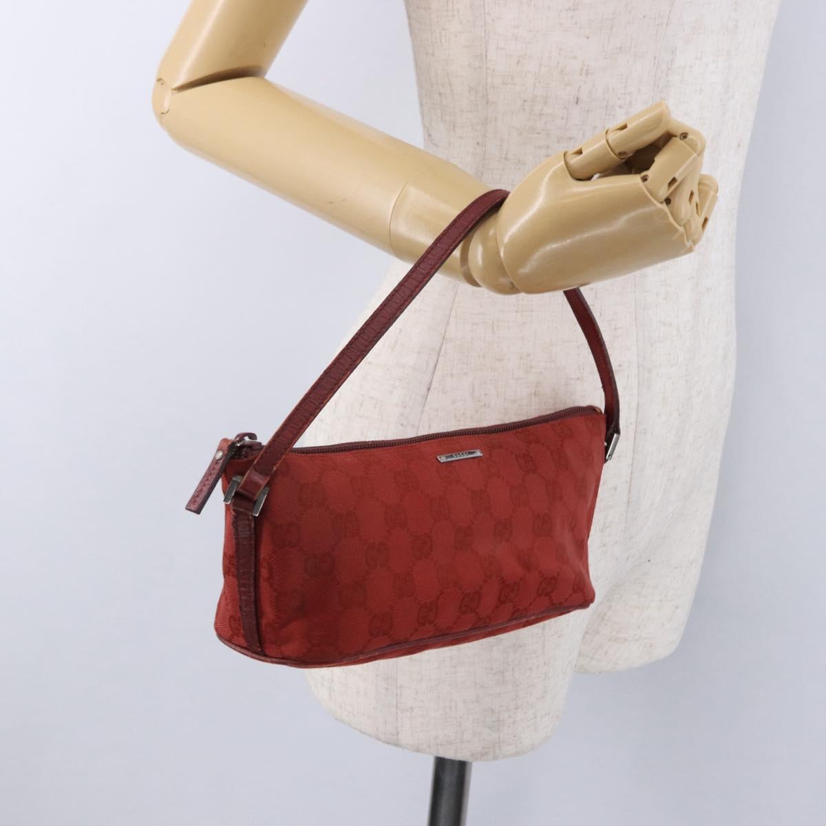 GUCCI GG Canvas Accessory Pouch Red Silver 07198 Auth 195395