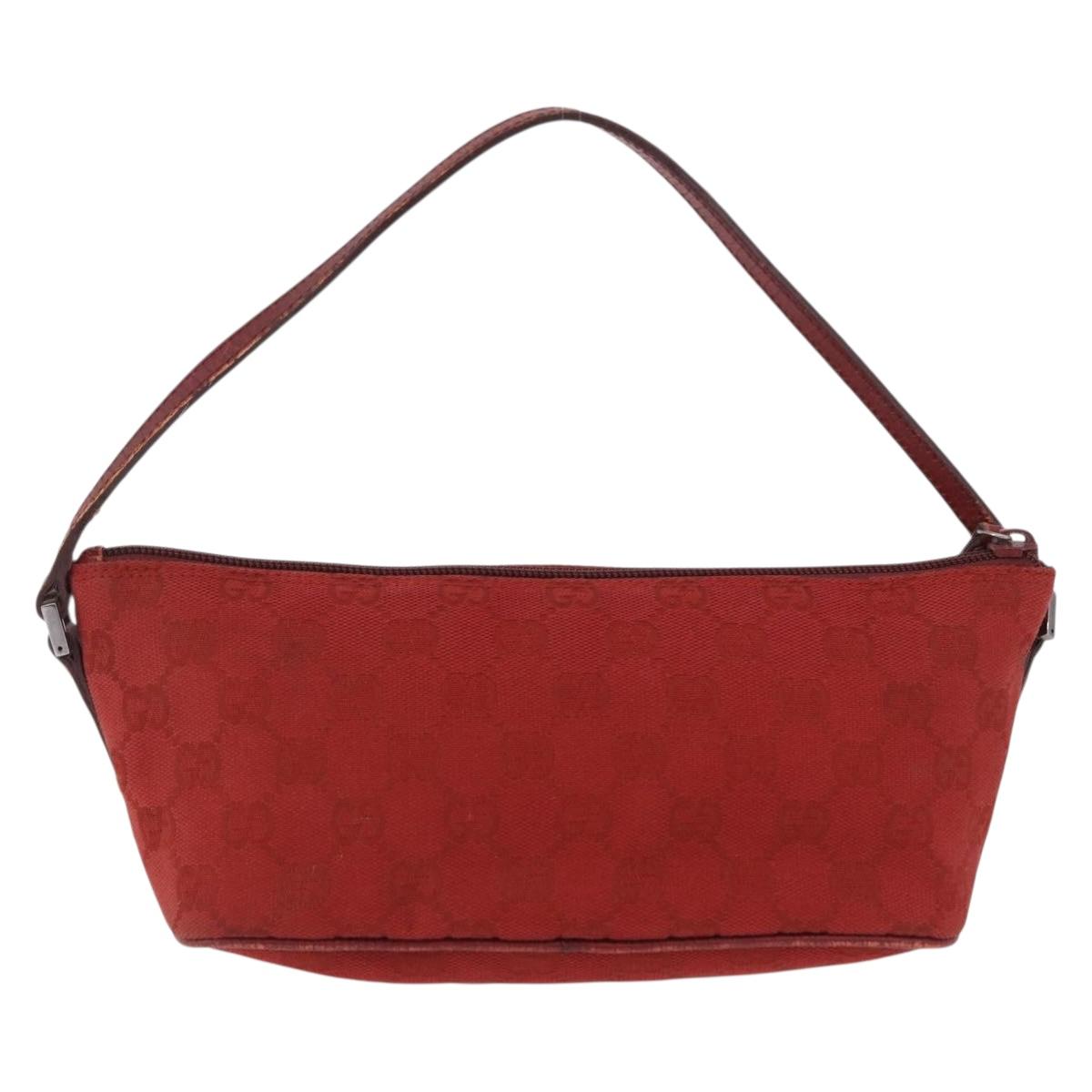 GUCCI GG Canvas Accessory Pouch Red Silver 07198 Auth 195395