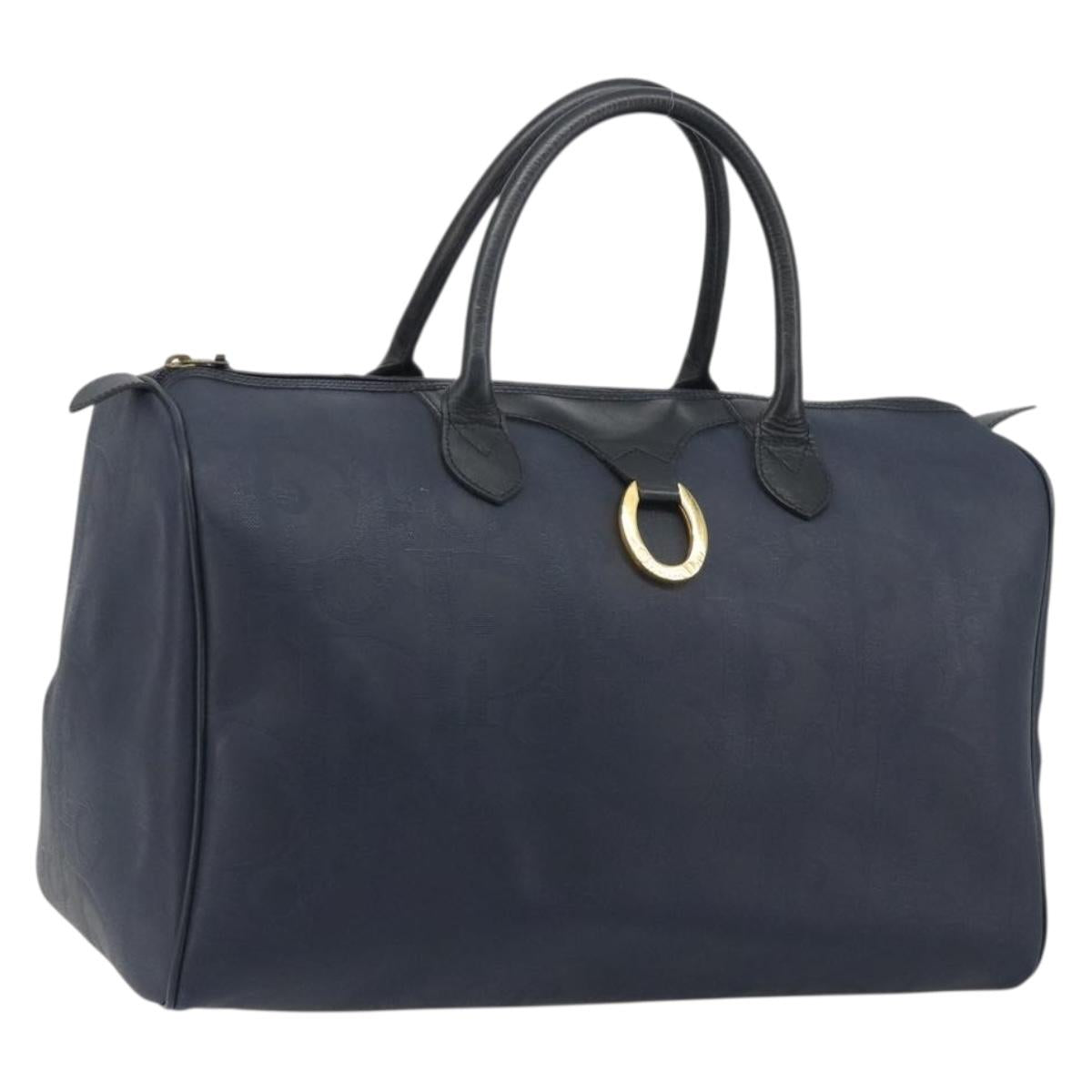 Christian Dior Trotter Boston Bag PVC Leather Navy Gold Tone Auth 195399A