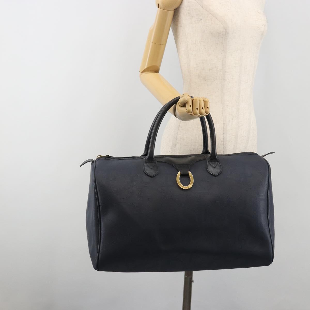 Christian Dior Trotter Boston Bag PVC Leather Navy Gold Tone Auth 195399A