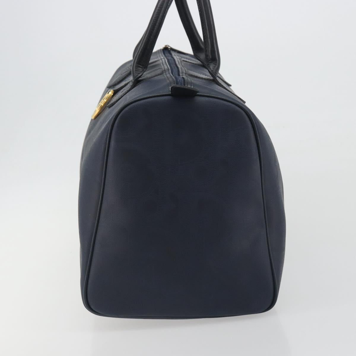 Christian Dior Trotter Boston Bag PVC Leather Navy Gold Tone Auth 195399A