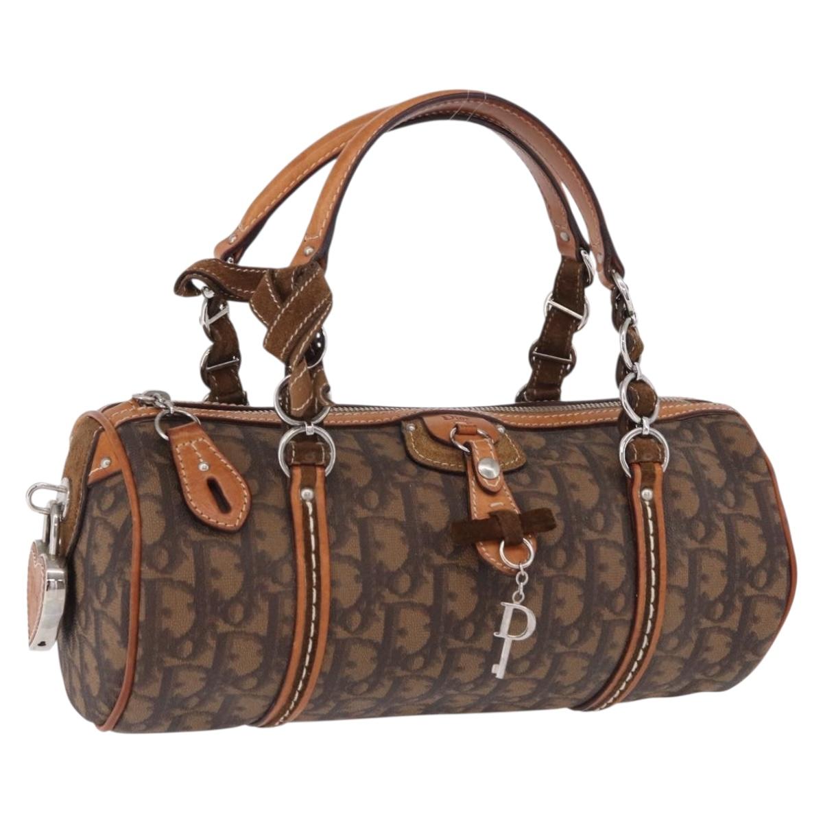 Christian Dior Trotter Canvas Romantic Hand Bag PVC Brown Silver Auth 195408SAV
