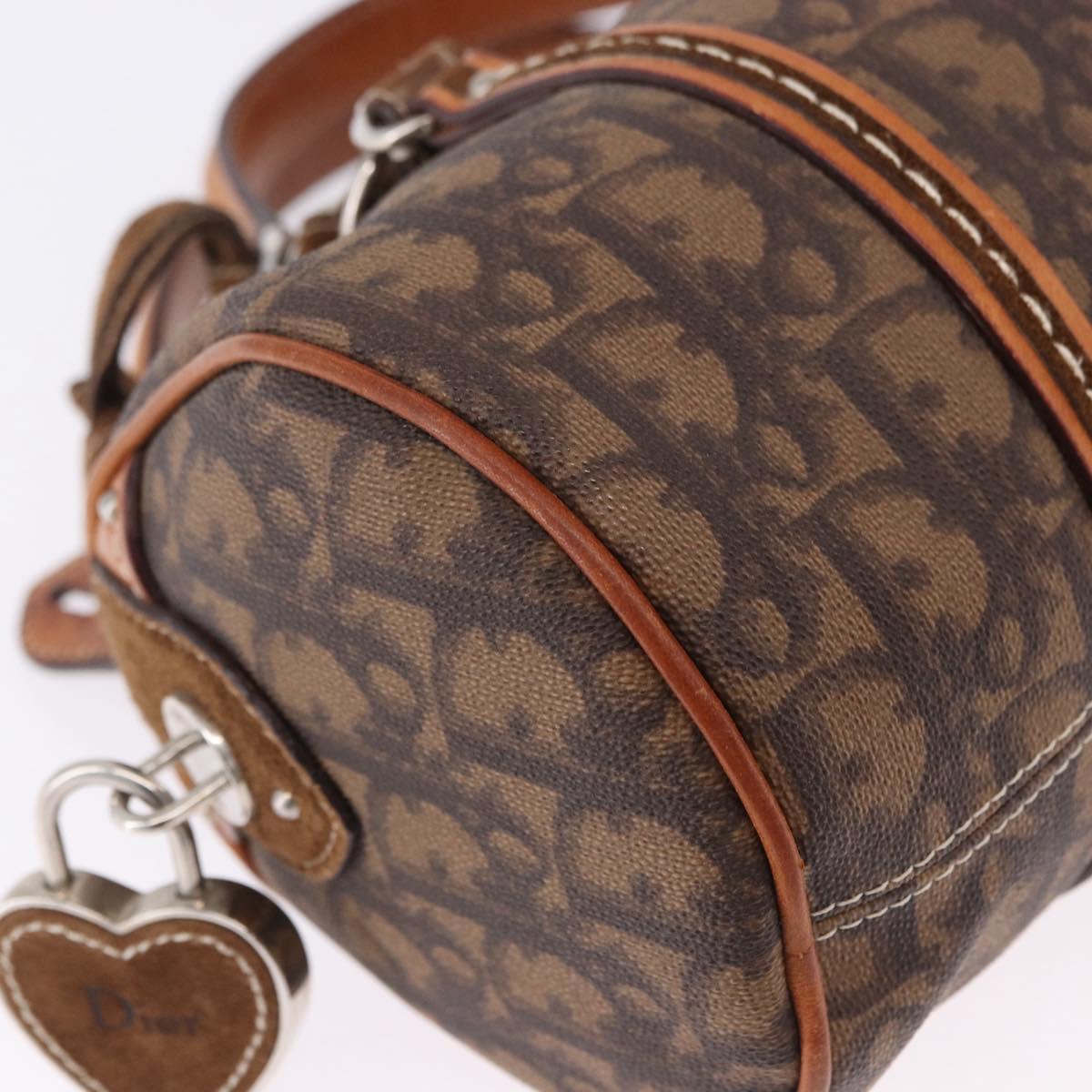 Christian Dior Trotter Canvas Romantic Hand Bag PVC Brown Silver Auth 195408SAV