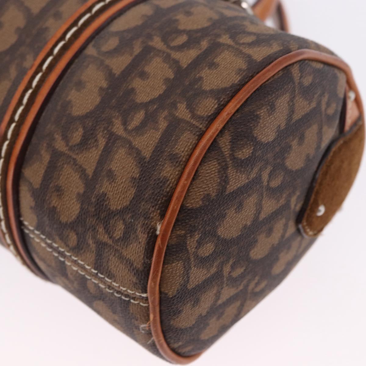 Christian Dior Trotter Canvas Romantic Hand Bag PVC Brown Silver Auth 195408SAV