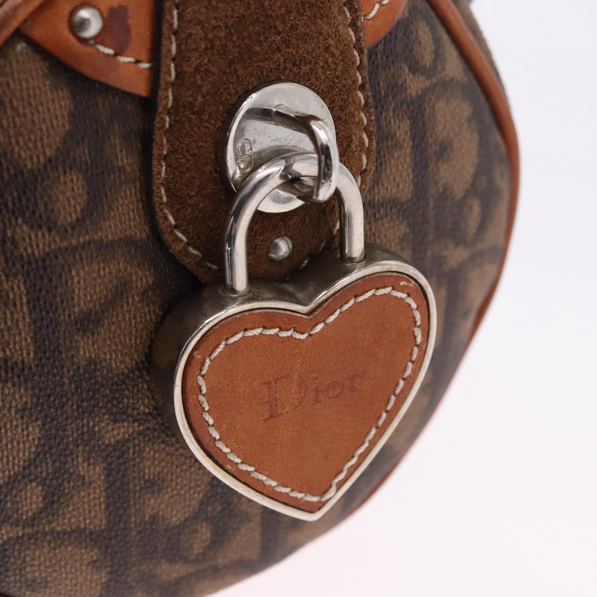 Christian Dior Trotter Canvas Romantic Hand Bag PVC Brown Silver Auth 195408SAV