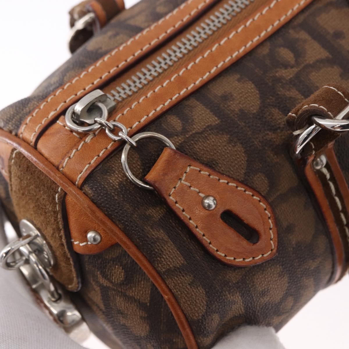 Christian Dior Trotter Canvas Romantic Hand Bag PVC Brown Silver Auth 195408SAV