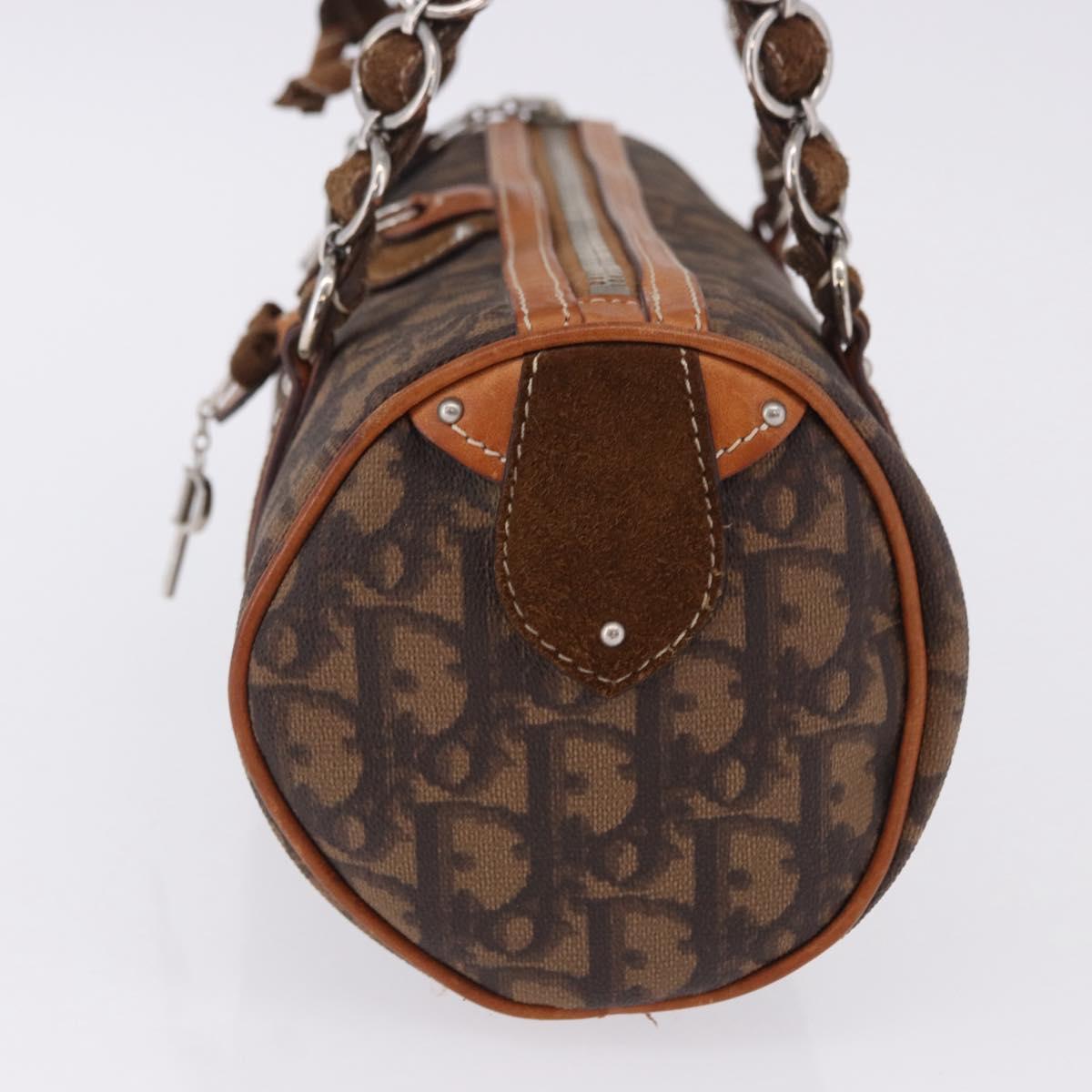 Christian Dior Trotter Canvas Romantic Hand Bag PVC Brown Silver Auth 195408SAV