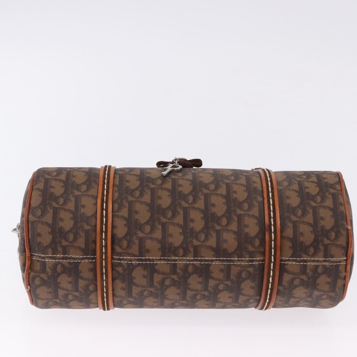 Christian Dior Trotter Canvas Romantic Hand Bag PVC Brown Silver Auth 195408SAV