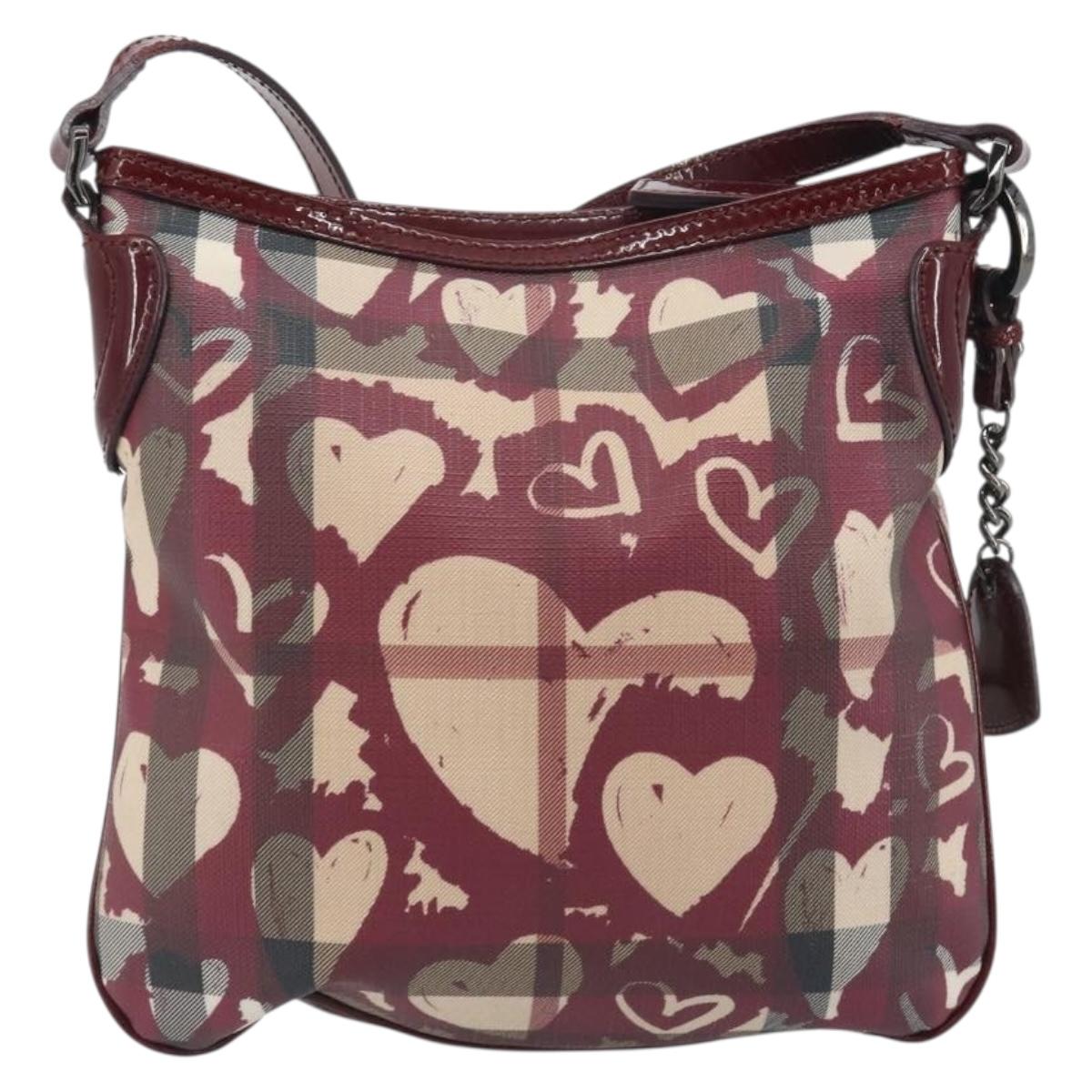BURBERRY Nova Check Shoulder Bag PVC Leather Beige Red Auth 195410A