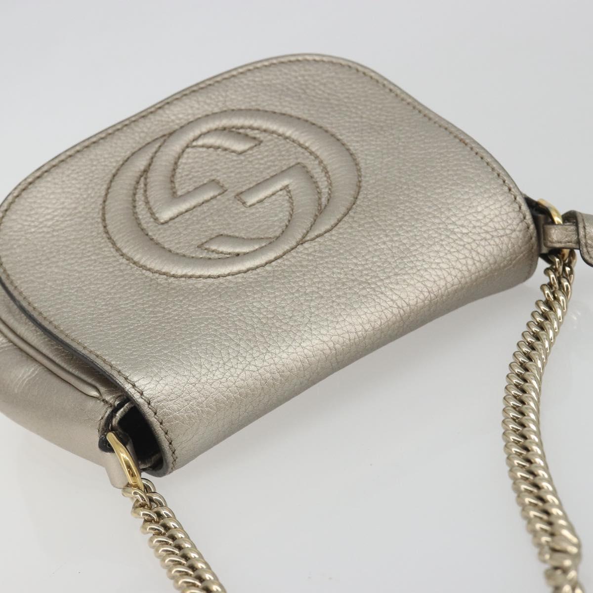 GUCCI Soho Chain Shoulder Bag Leather Silver Gold Tone 323190 Auth 195411V