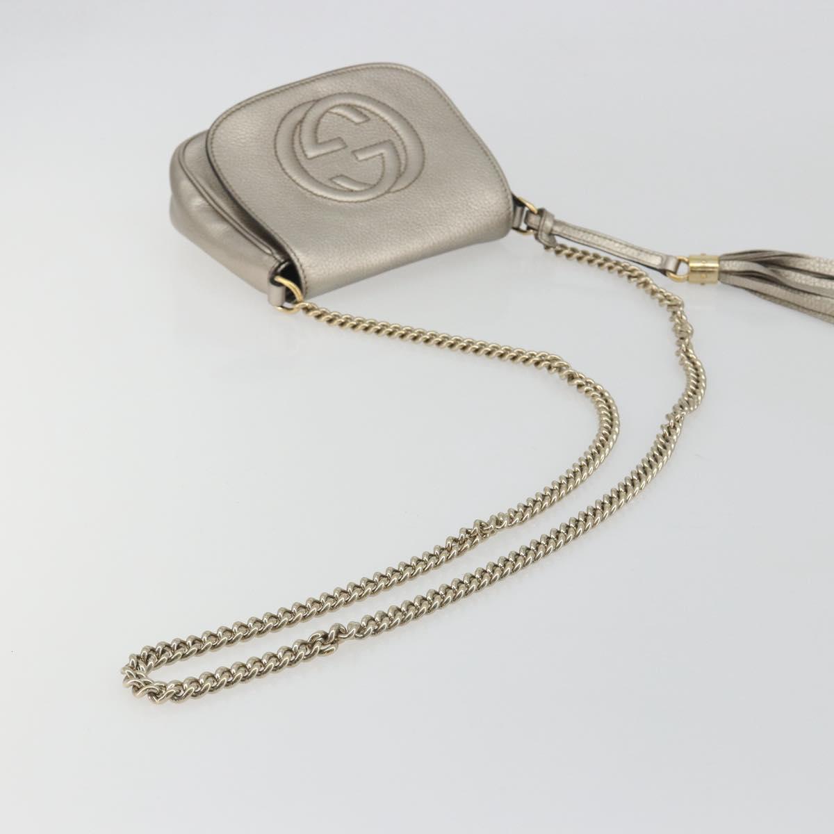 GUCCI Soho Chain Shoulder Bag Leather Silver Gold Tone 323190 Auth 195411V