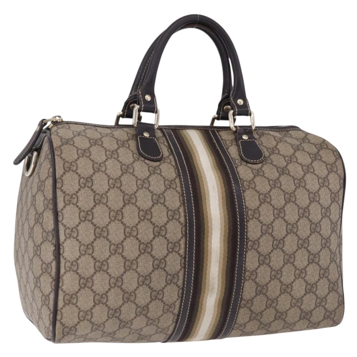 GUCCI GG Supreme Boston Bag PVC Leather Beige Gold Tone 189895 Auth 195412