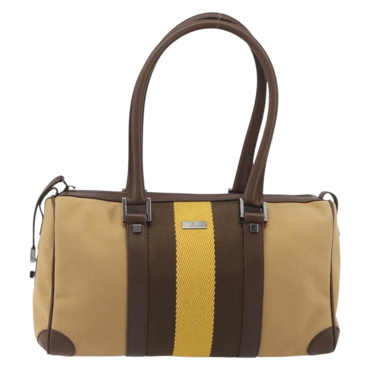 GUCCI Sherry Line Boston Bag Canvas Beige Silver 000 0851 Auth 195413A