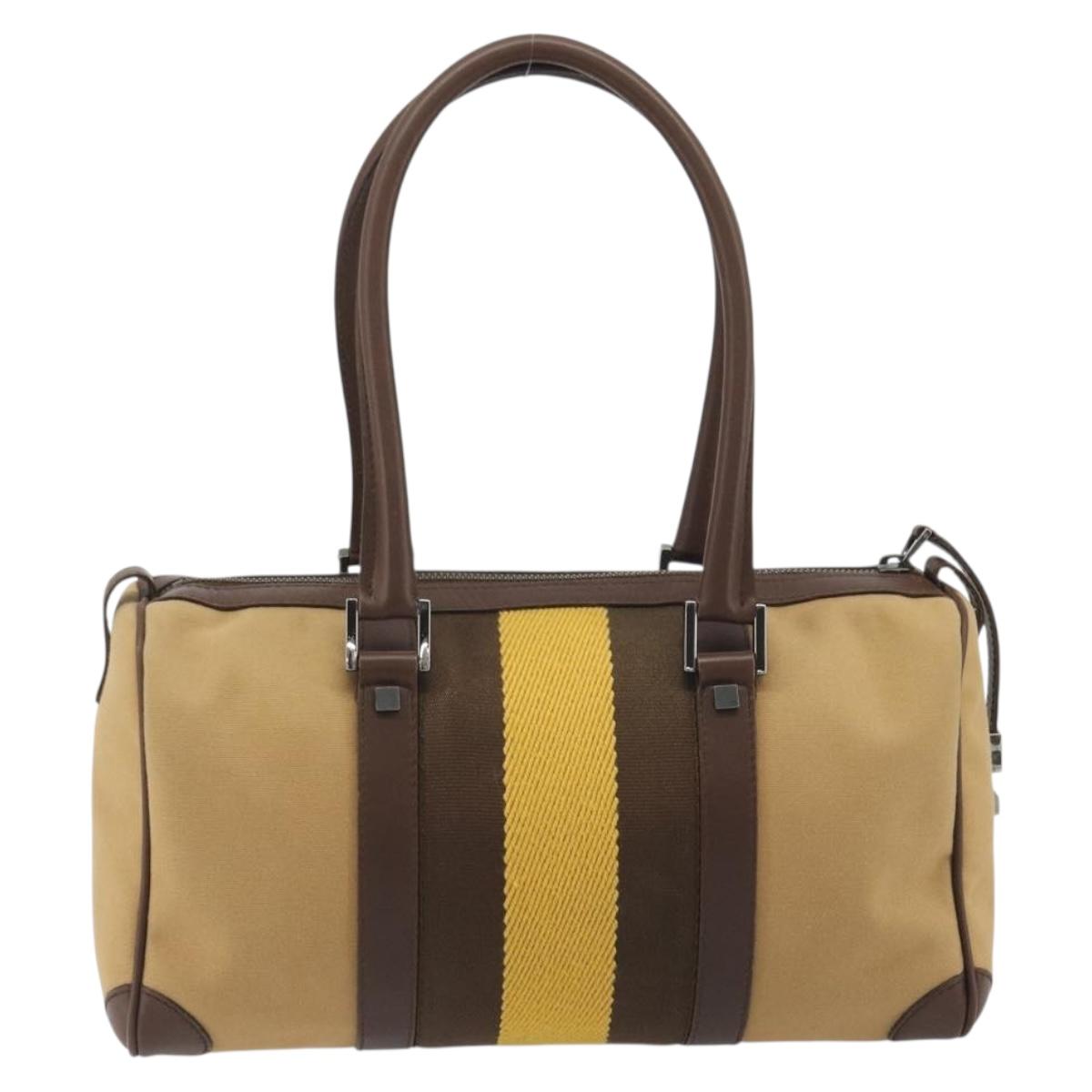 GUCCI Sherry Line Boston Bag Canvas Beige Silver 000 0851 Auth 195413A