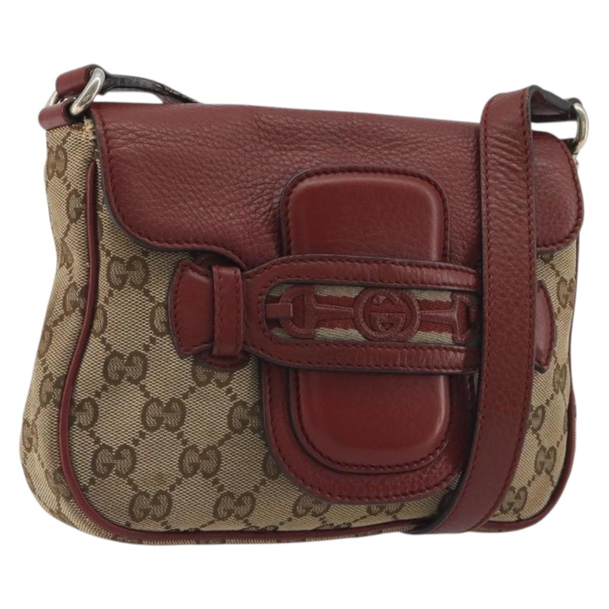 GUCCI GG Canvas Dressage Shoulder Bag Beige Gold Tone 296854 Auth 195417A