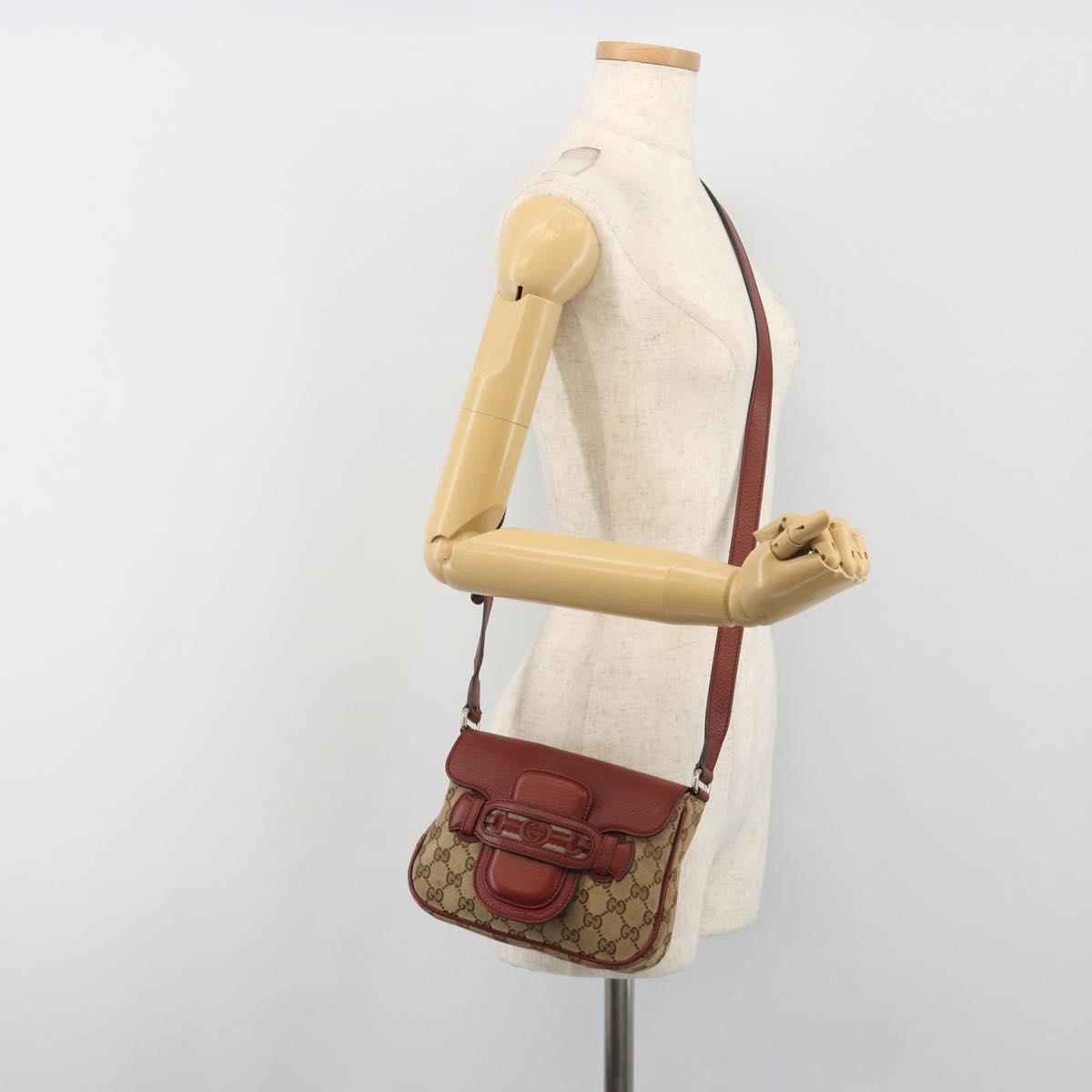 GUCCI GG Canvas Dressage Shoulder Bag Beige Gold Tone 296854 Auth 195417A