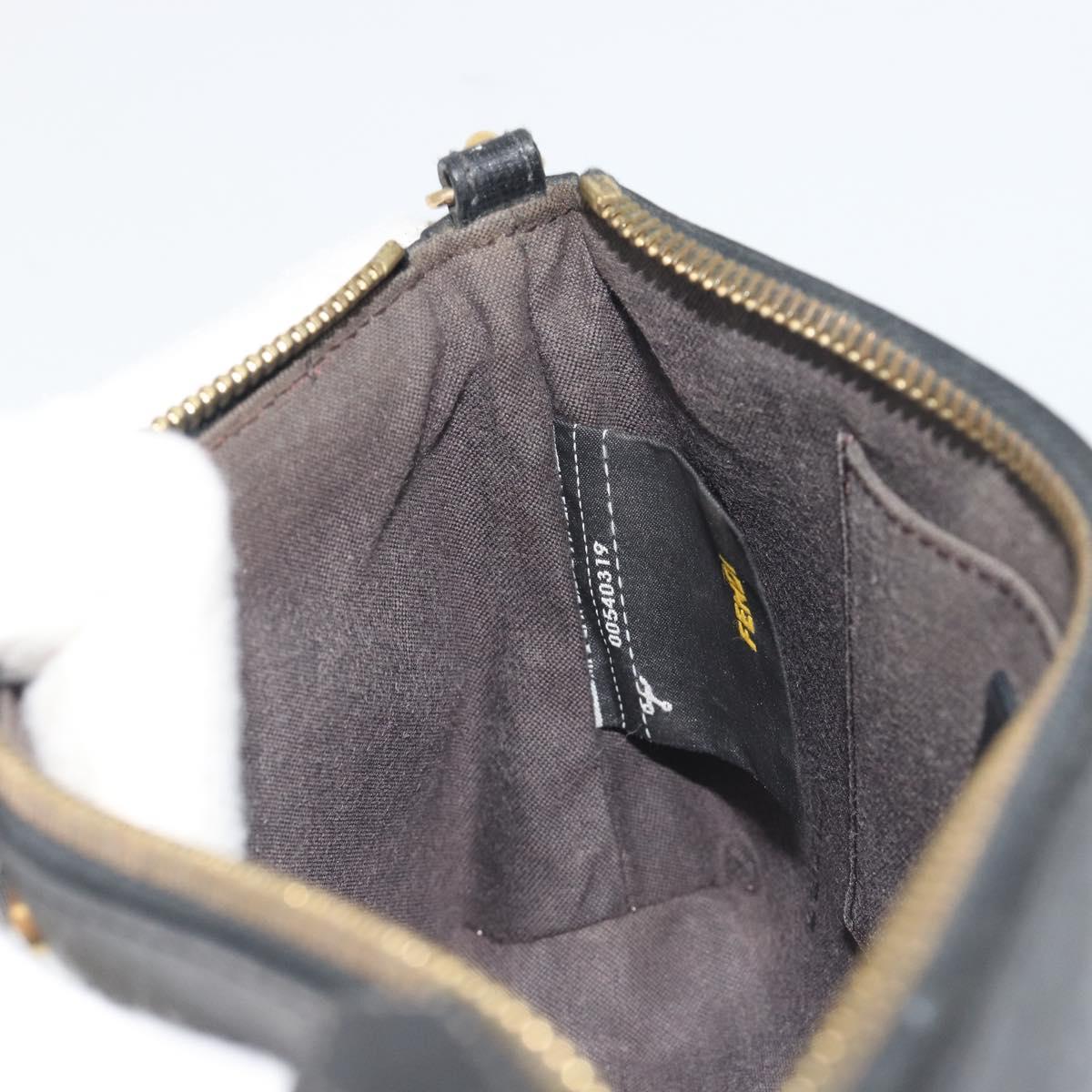 FENDI Accessory Pouch Leather Black Gold Tone 8M0271 Auth 195418A
