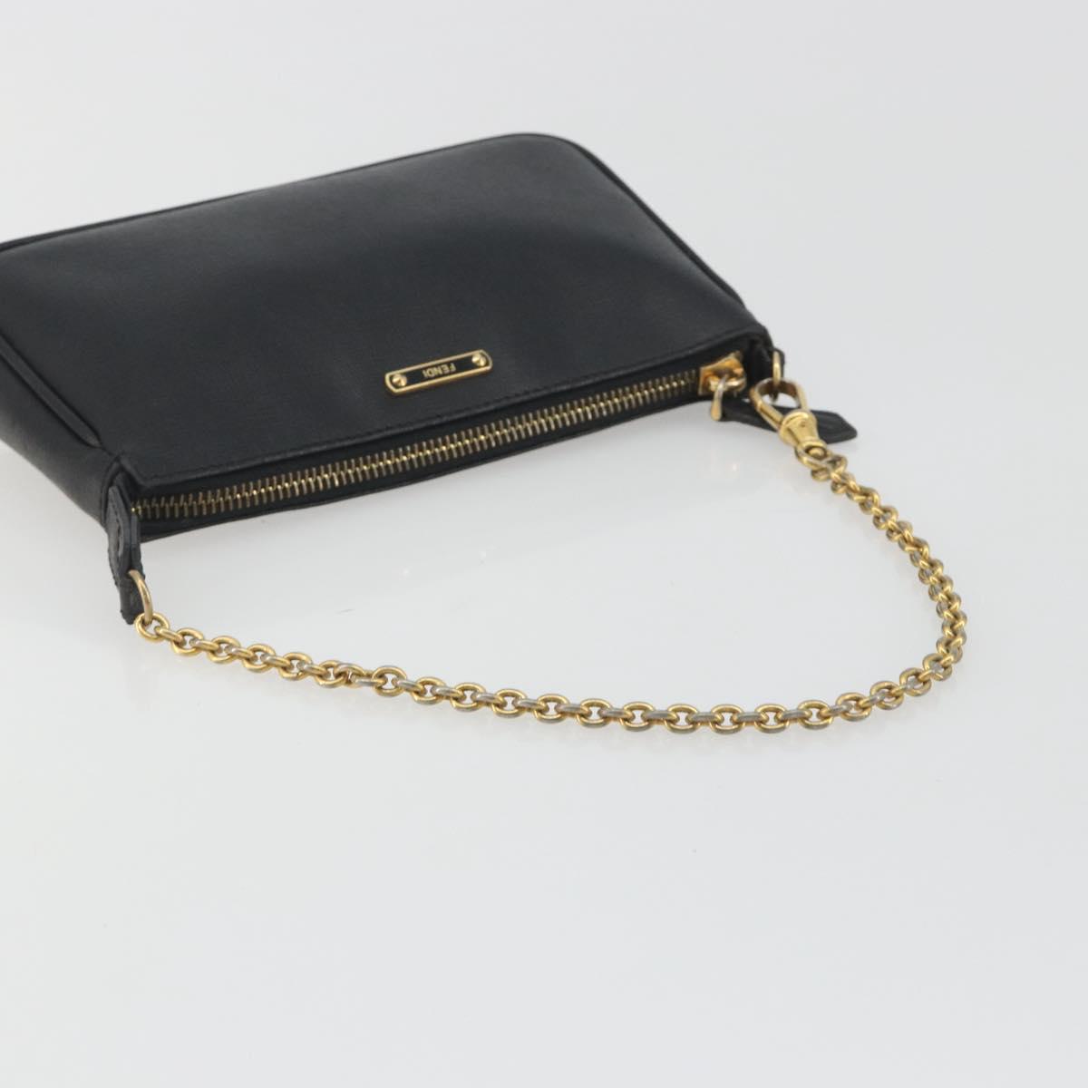 FENDI Accessory Pouch Leather Black Gold Tone 8M0271 Auth 195418A