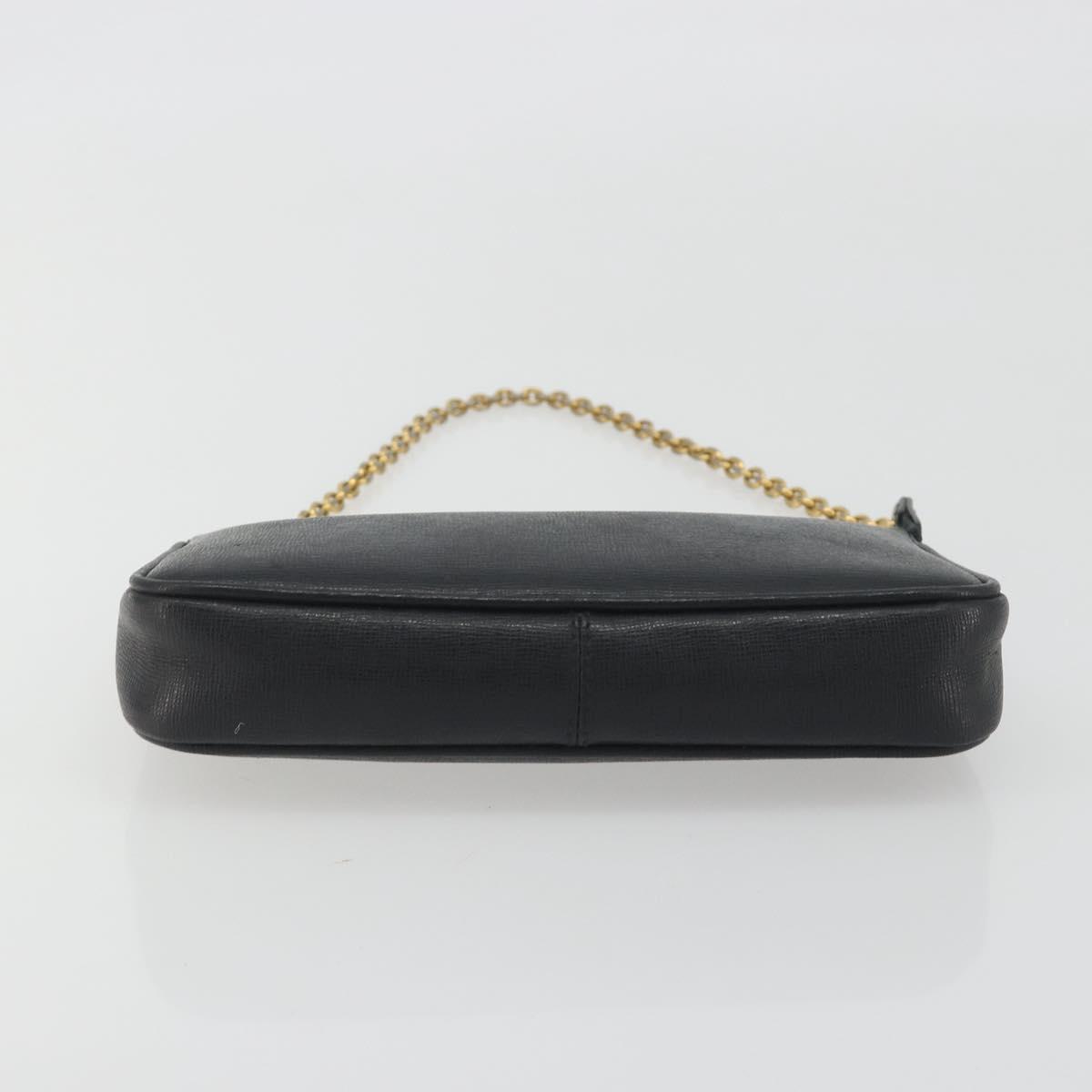 FENDI Accessory Pouch Leather Black Gold Tone 8M0271 Auth 195418A