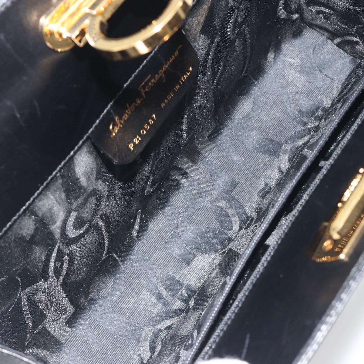 Salvatore Ferragamo Gancini Chain Shoulder Bag Leather Black Gold Auth 195422