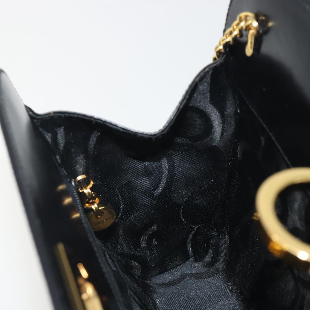 Salvatore Ferragamo Gancini Chain Shoulder Bag Leather Black Gold Auth 195422