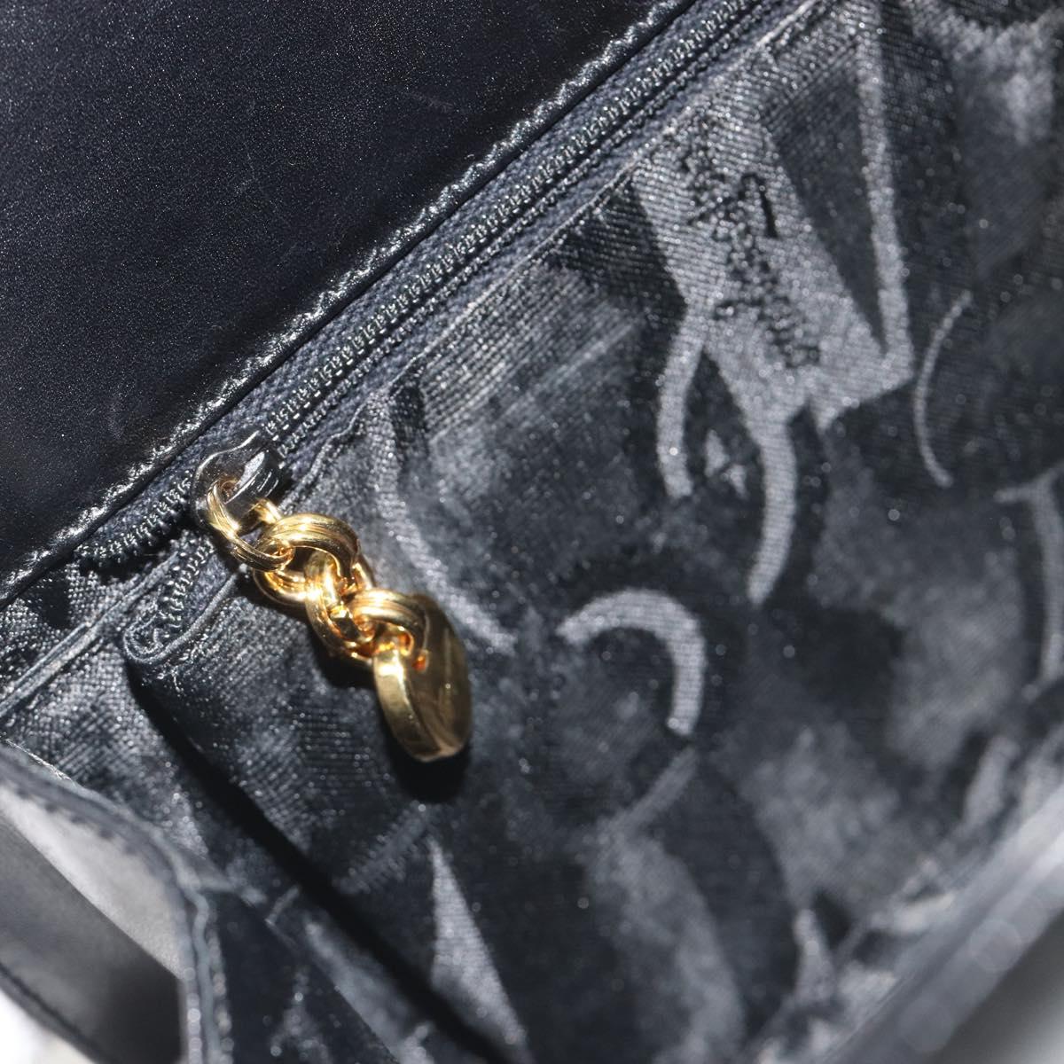 Salvatore Ferragamo Gancini Chain Shoulder Bag Leather Black Gold Auth 195422