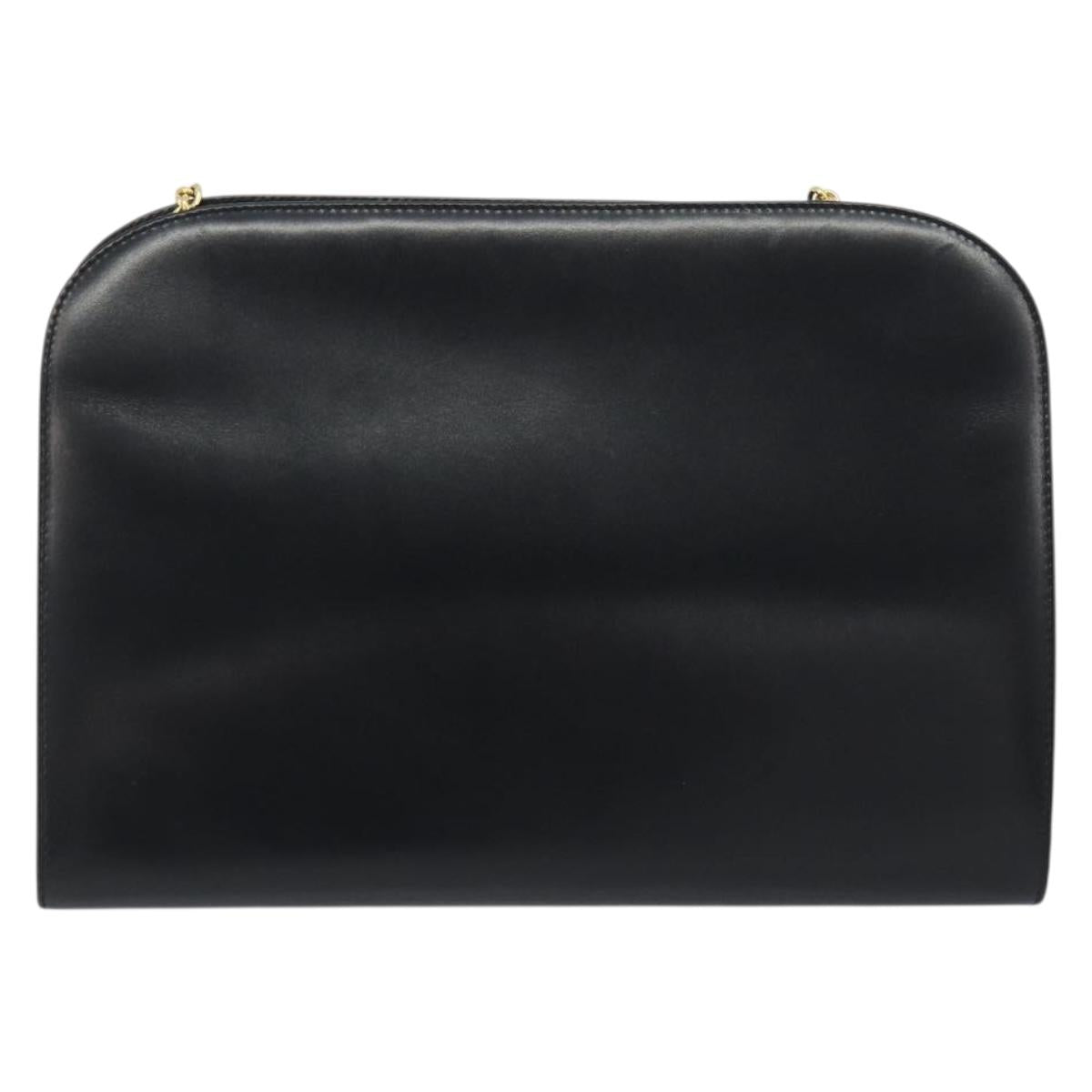 Salvatore Ferragamo Gancini Chain Shoulder Bag Leather Black Gold Auth 195422