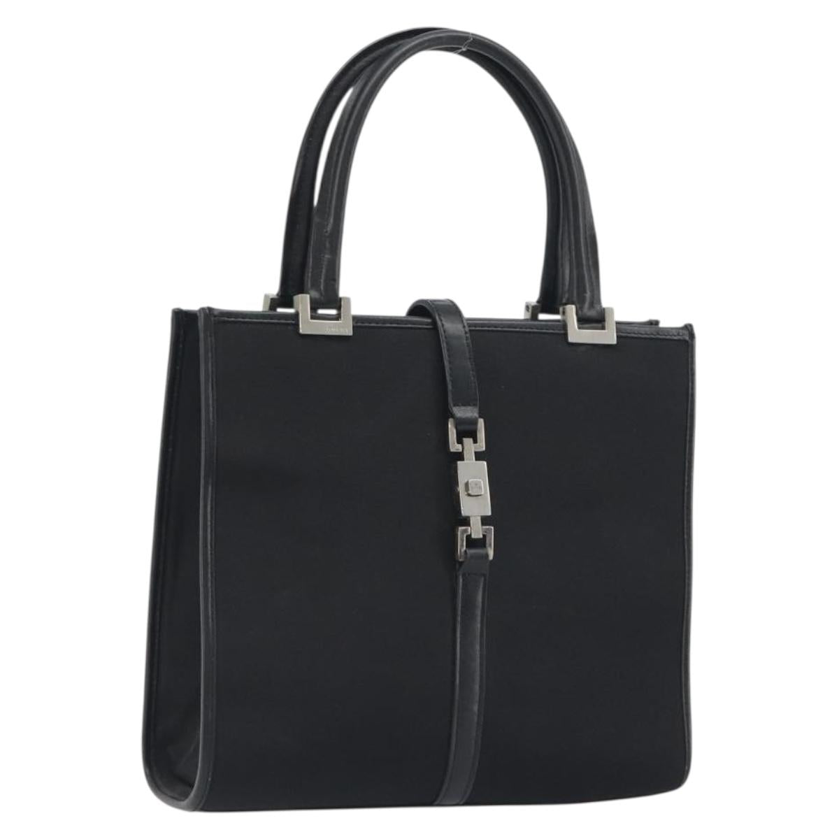 GUCCI Jackie Hand Bag Canvas Black Silver 002 1065 Auth 195423A