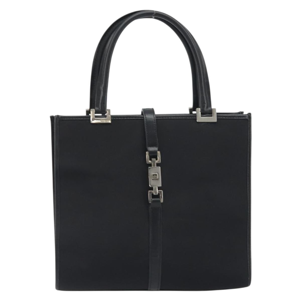 GUCCI Jackie Hand Bag Canvas Black Silver 002 1065 Auth 195423A
