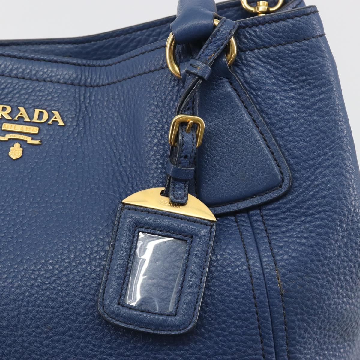PRADA Hand Bag Leather 2way Blue Gold Tone Auth 195424V