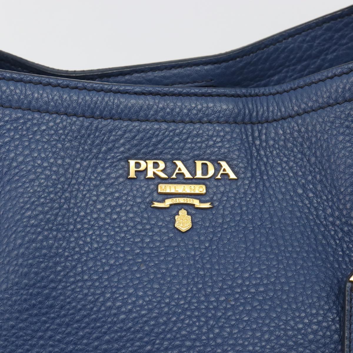 PRADA Hand Bag Leather 2way Blue Gold Tone Auth 195424V