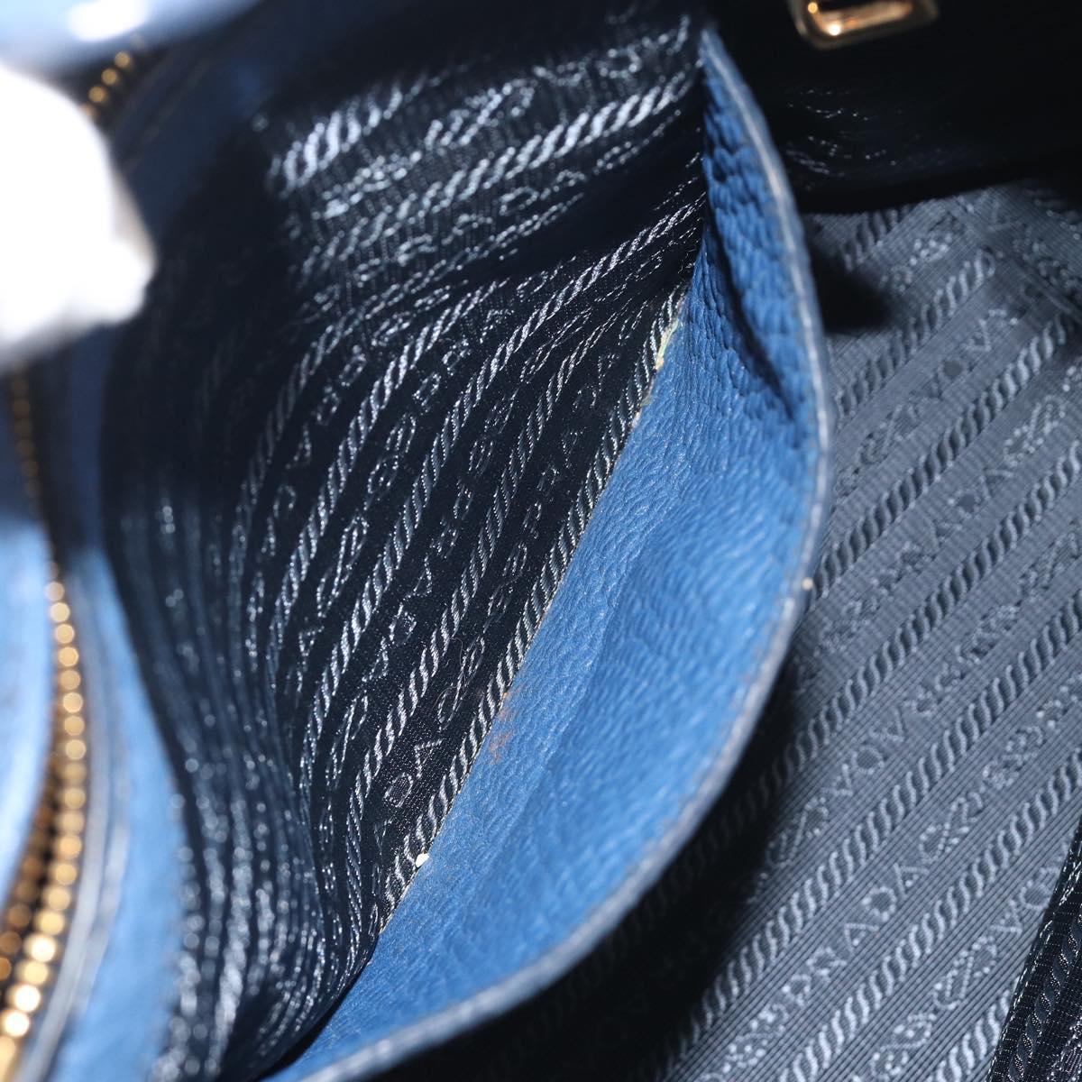 PRADA Hand Bag Leather 2way Blue Gold Tone Auth 195424V