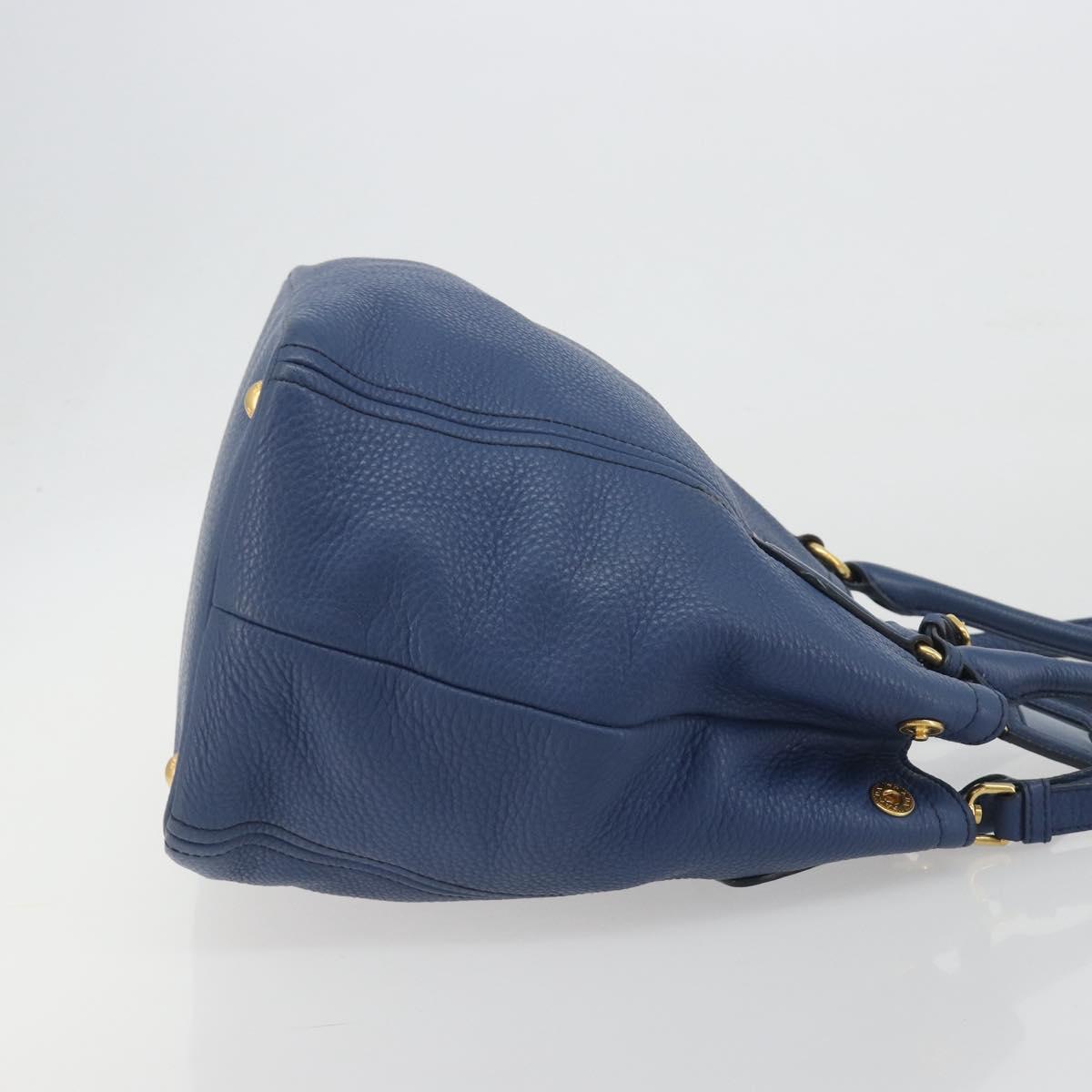 PRADA Hand Bag Leather 2way Blue Gold Tone Auth 195424V