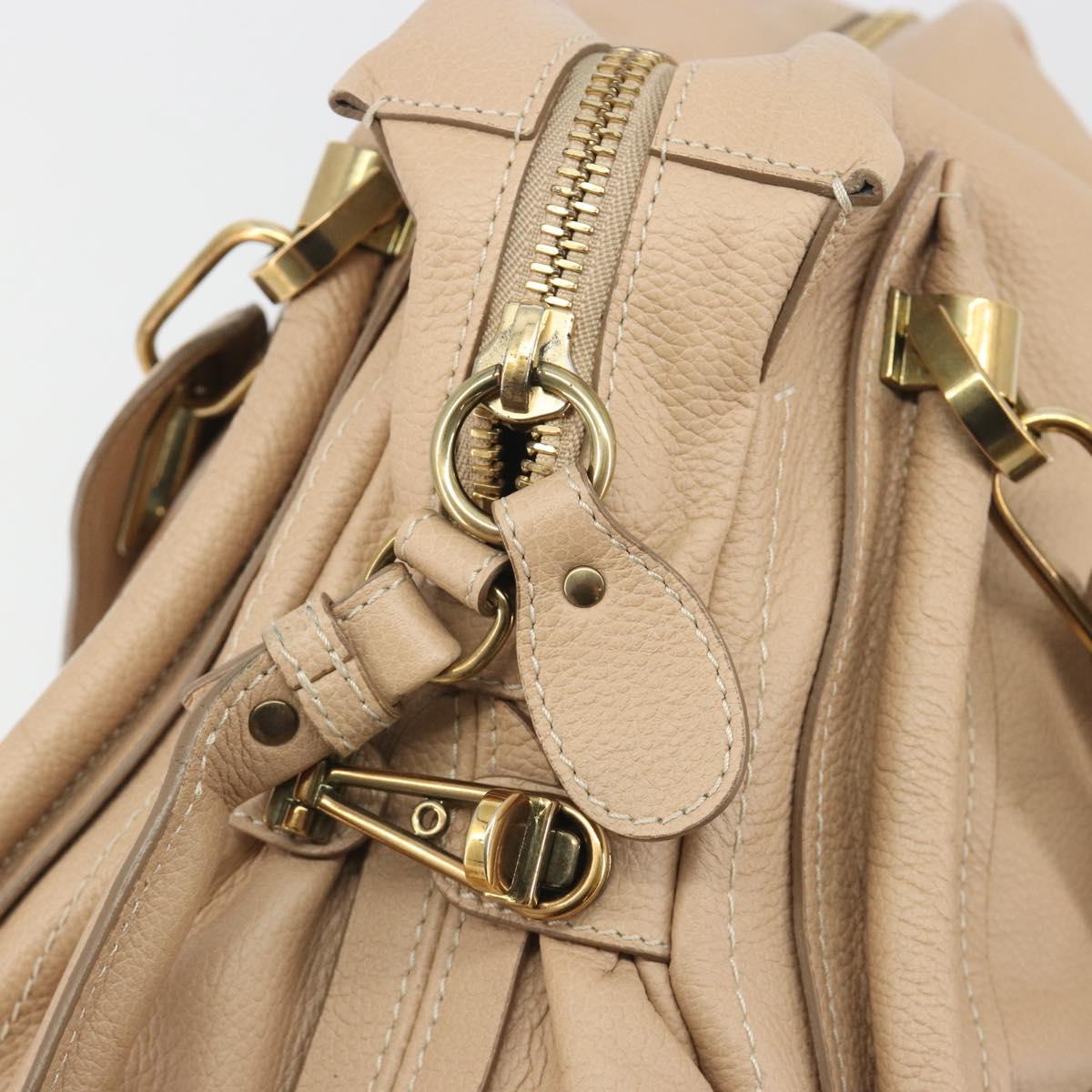 Chloe Paraty Hand Bag Leather 2way Beige Gold Tone Auth 195425A