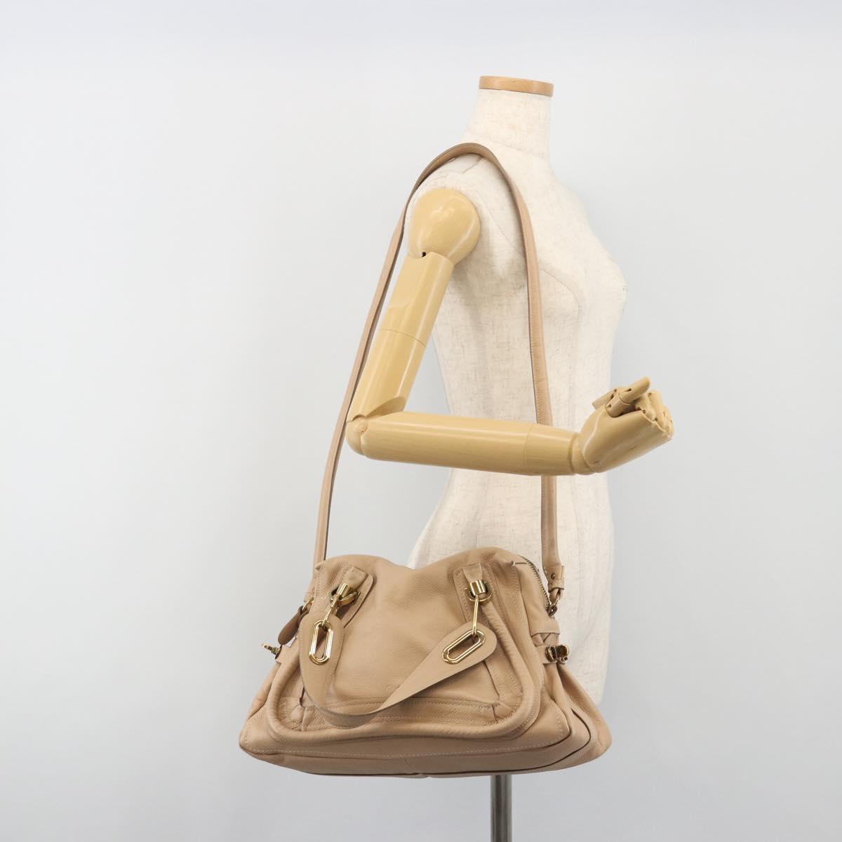 Chloe Paraty Hand Bag Leather 2way Beige Gold Tone Auth 195425A