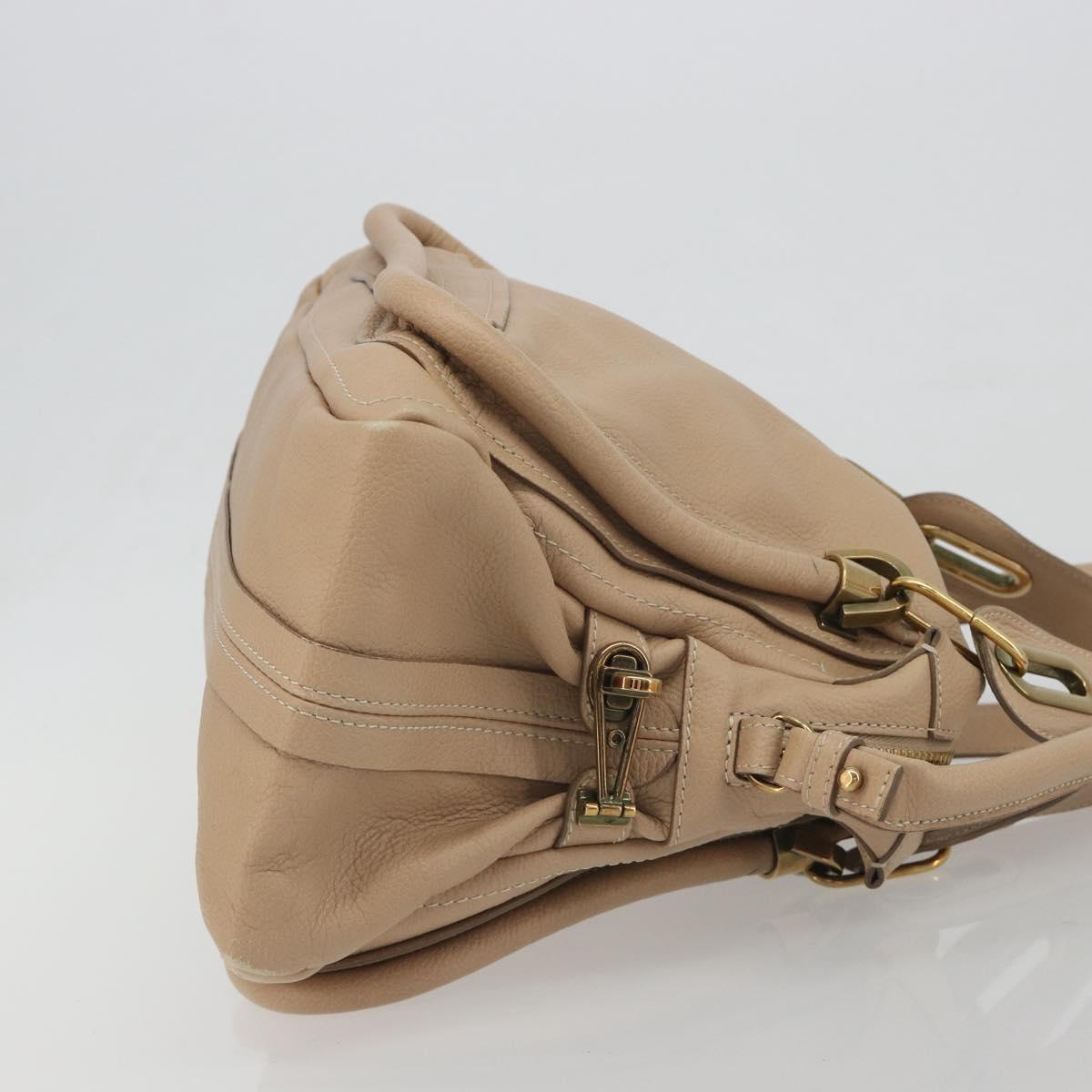 Chloe Paraty Hand Bag Leather 2way Beige Gold Tone Auth 195425A