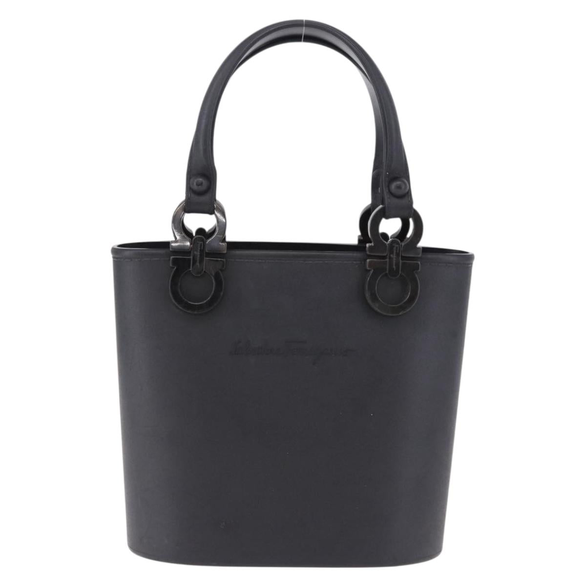 Salvatore Ferragamo Gancini Hand Bag Rubber Black Auth 195426A