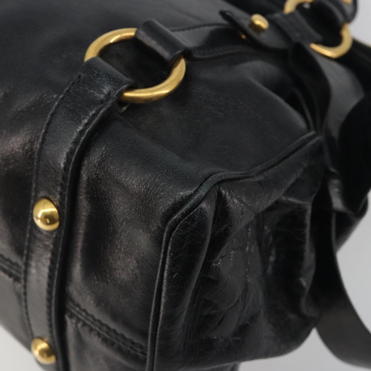 Miu Miu Hand Bag Leather Black Gold Tone Auth 195427