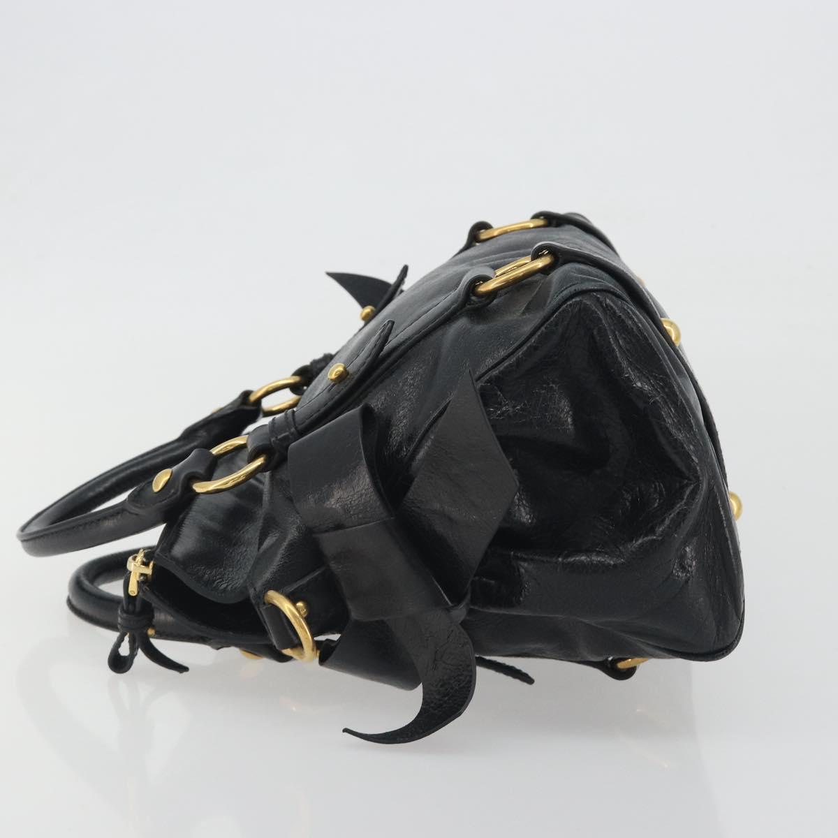Miu Miu Hand Bag Leather Black Gold Tone Auth 195427