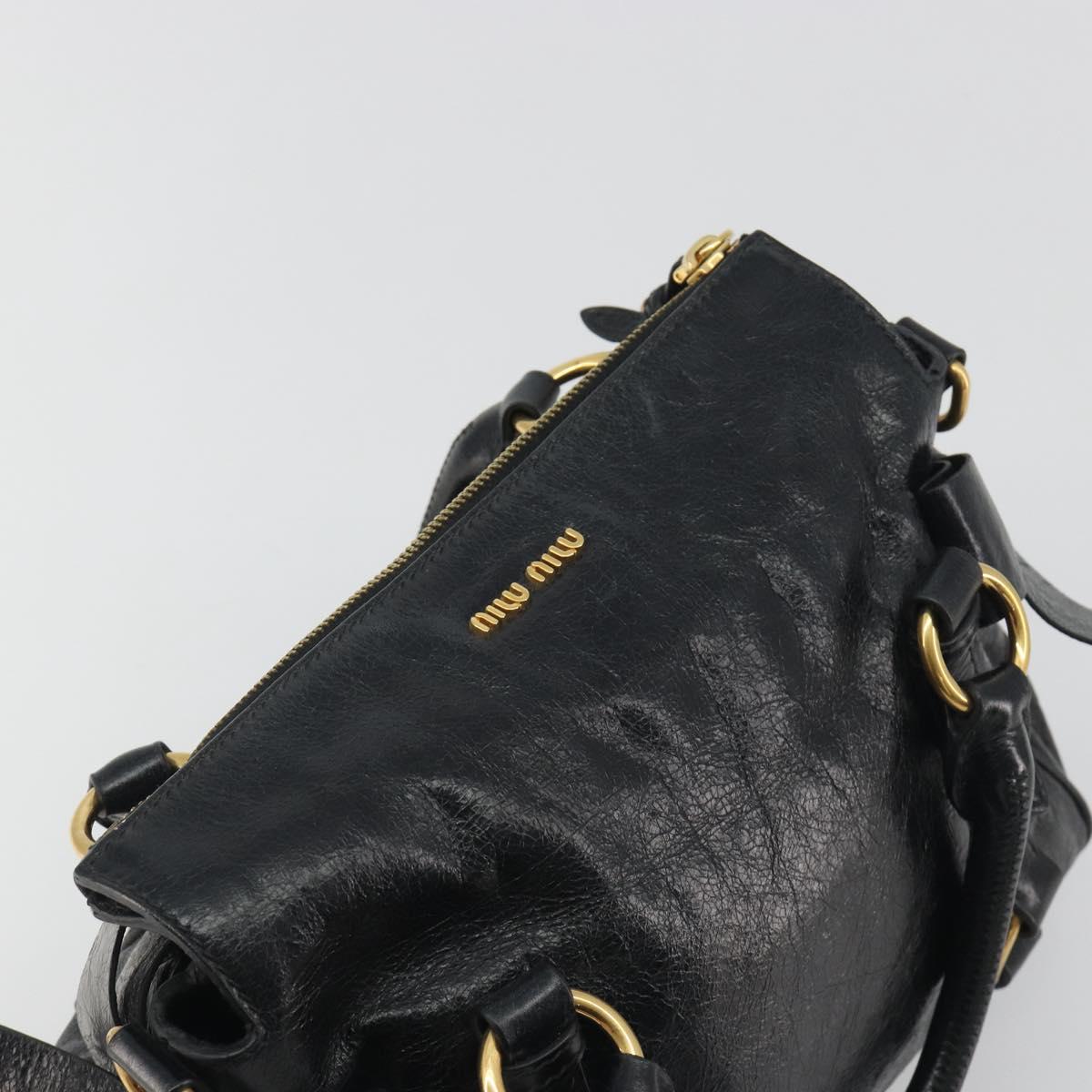Miu Miu Hand Bag Leather Black Gold Tone Auth 195427