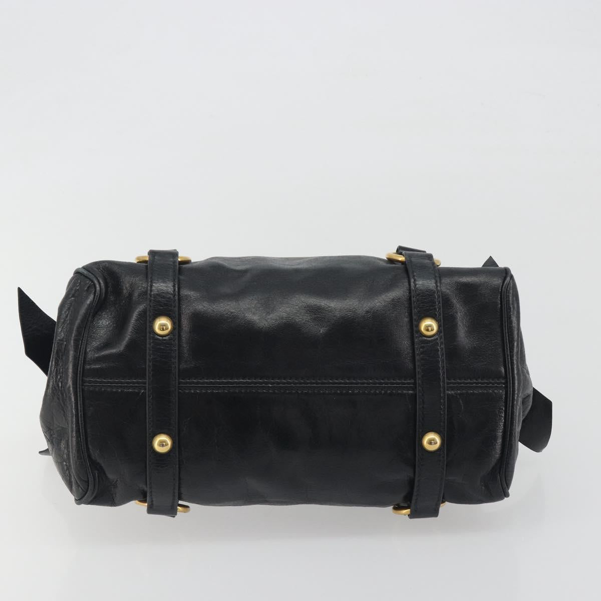 Miu Miu Hand Bag Leather Black Gold Tone Auth 195427