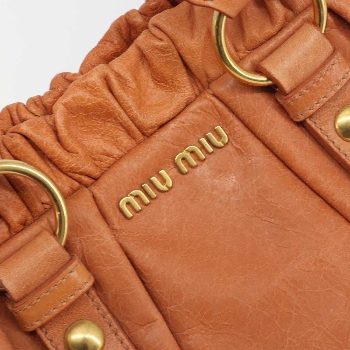 Miu Miu Hand Bag Leather Brown Gold Tone Auth 195428V